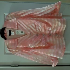 Ronni Nicole Evenings Plus Size Pink/Yellow Satin Chiffon Striped Blouse